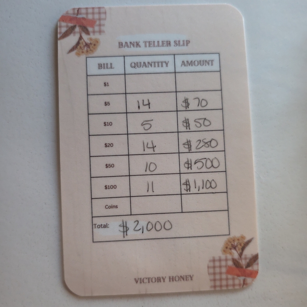 Victory Honey Reusable Bank Teller Slip